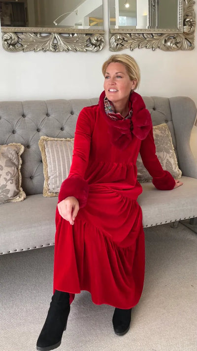 Einfarbiges, plissiertes Midi-Swing-Kleid