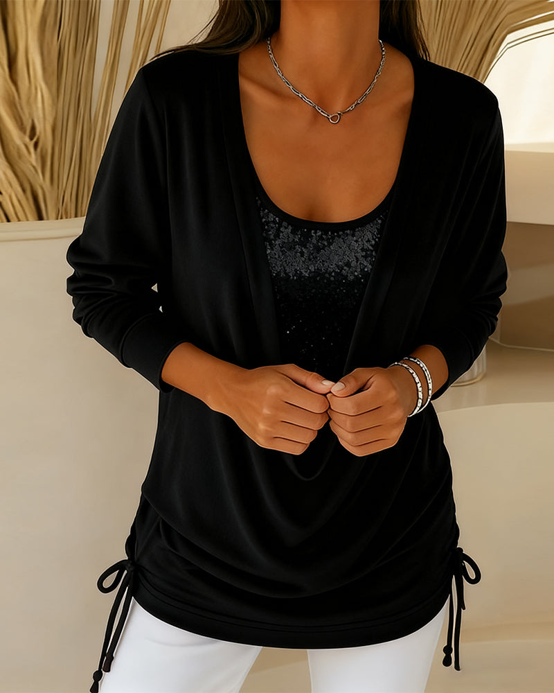 Pailletten-Top Mit Kontrastfarben Im Zwei-In-Eins-Look