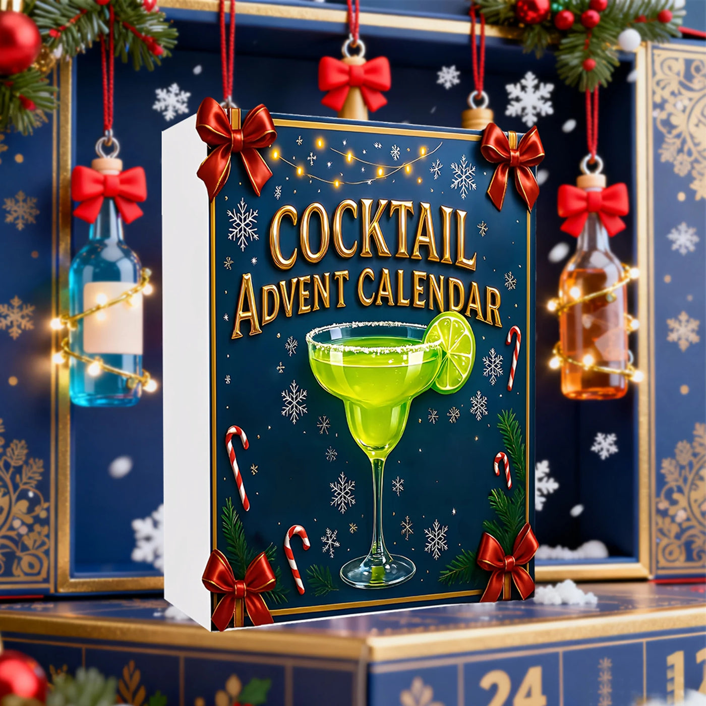 Cocktail Christmas Advent Calendar with 24 2D Cocktail Ornaments Xmas Countdown Calendar for Christmas Tree Home Decoration