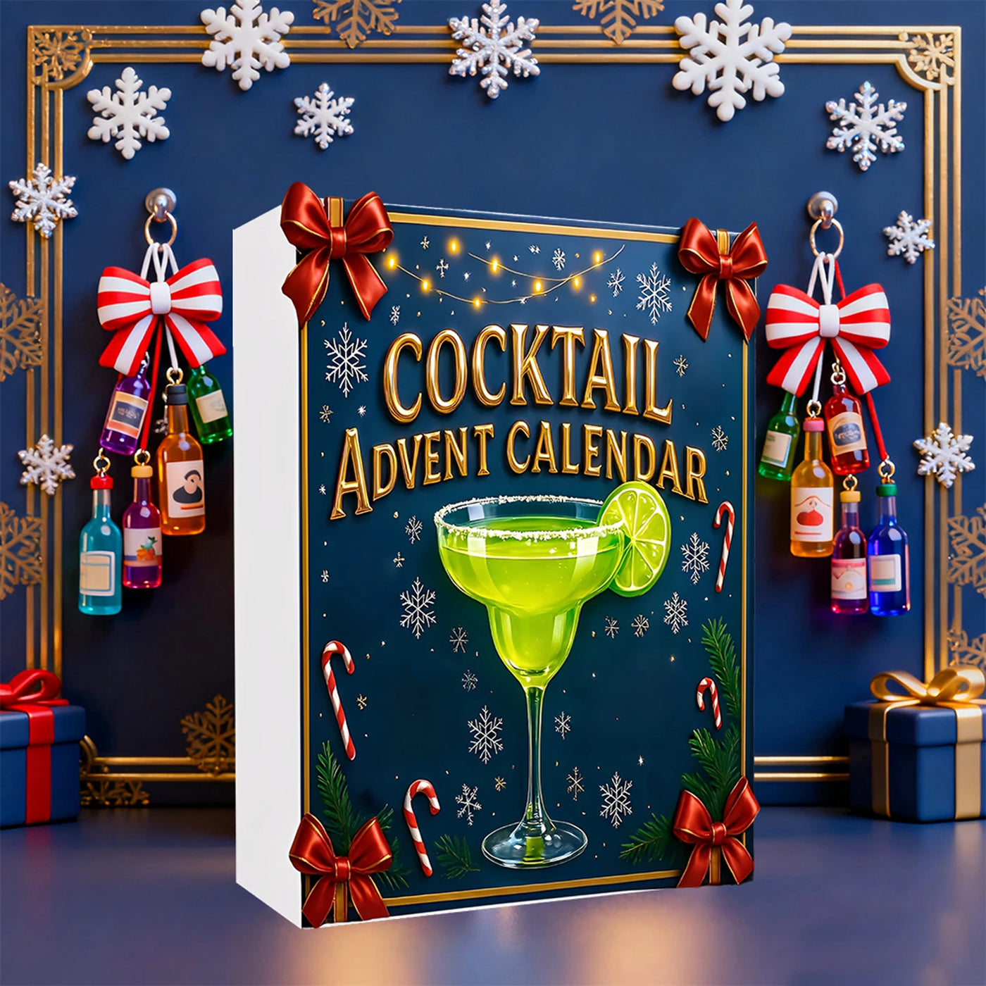 Cocktail Christmas Advent Calendar with 24 2D Cocktail Ornaments Xmas Countdown Calendar for Christmas Tree Home Decoration