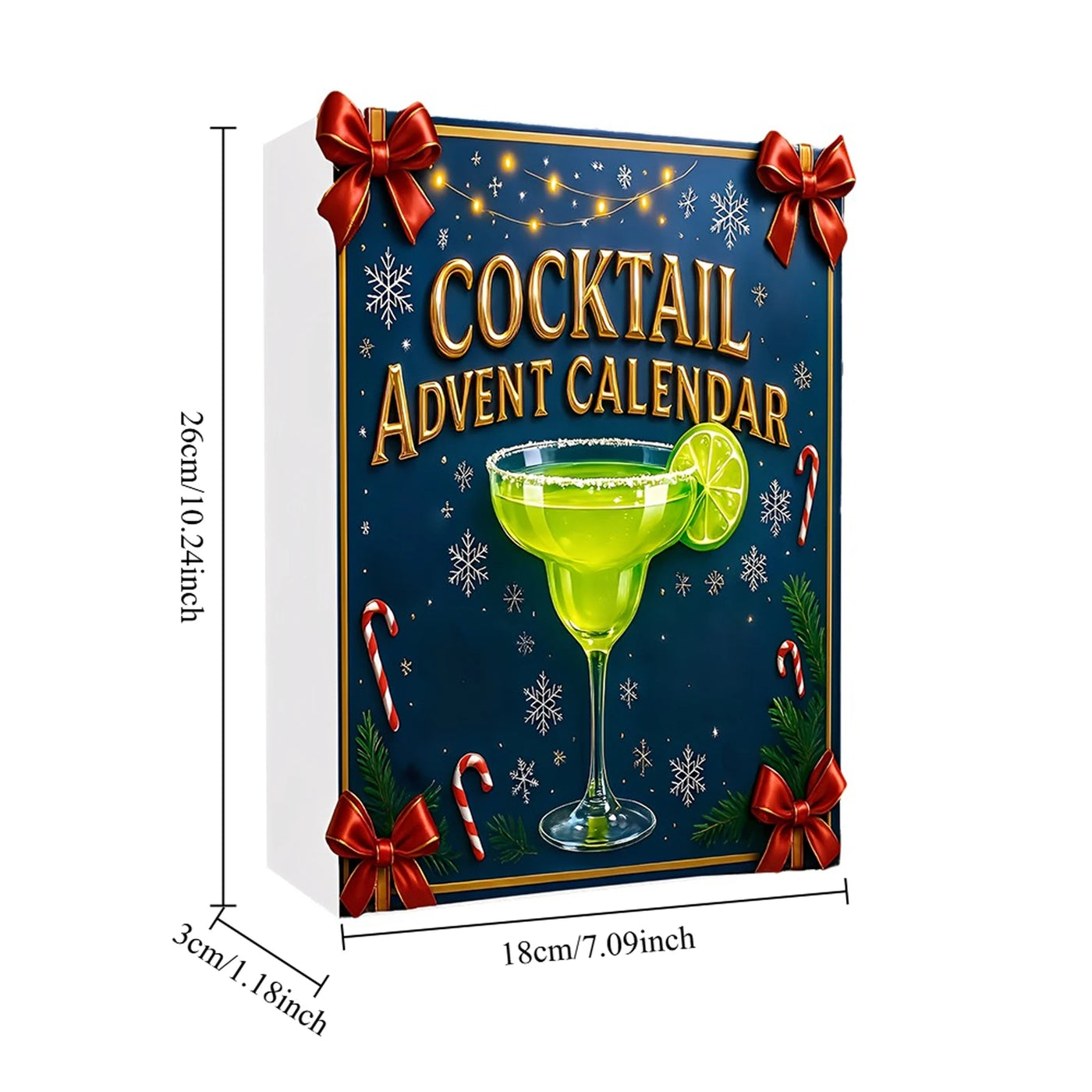 Cocktail Christmas Advent Calendar with 24 2D Cocktail Ornaments Xmas Countdown Calendar for Christmas Tree Home Decoration