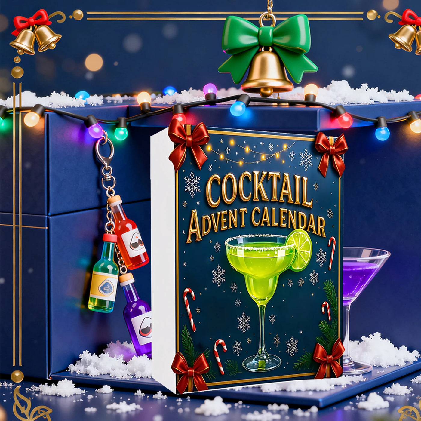 Cocktail Christmas Advent Calendar with 24 2D Cocktail Ornaments Xmas Countdown Calendar for Christmas Tree Home Decoration