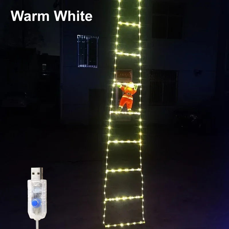 LED Christmas Ladder Lights with Santa Claus Plush Doll String Light USB Indoor Outdoor Home Window Garden Tree Decor Xmas Gift