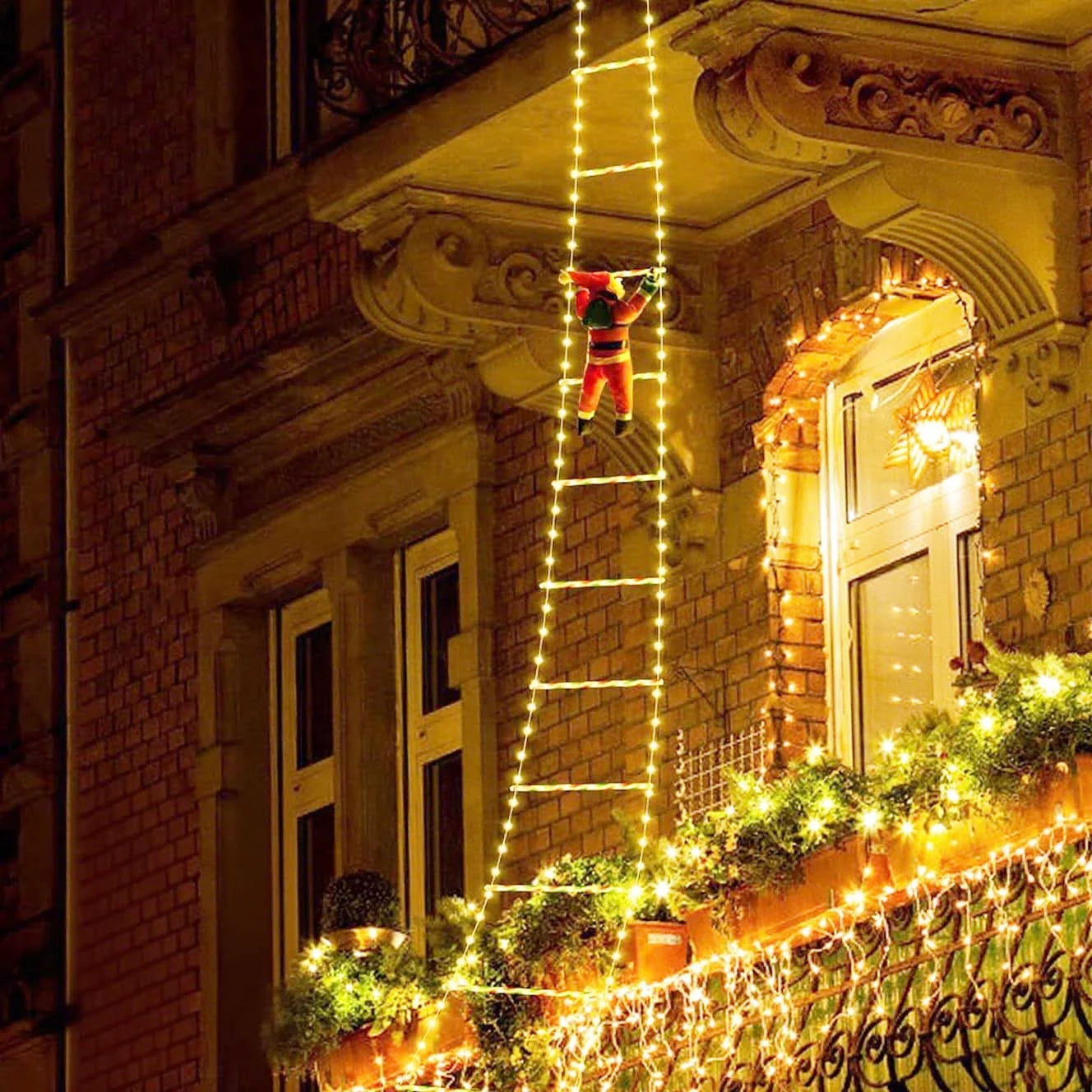 LED Christmas Ladder Lights with Santa Claus Plush Doll String Light USB Indoor Outdoor Home Window Garden Tree Decor Xmas Gift