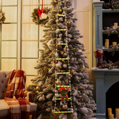 LED Christmas Ladder Lights with Santa Claus Plush Doll String Light USB Indoor Outdoor Home Window Garden Tree Decor Xmas Gift