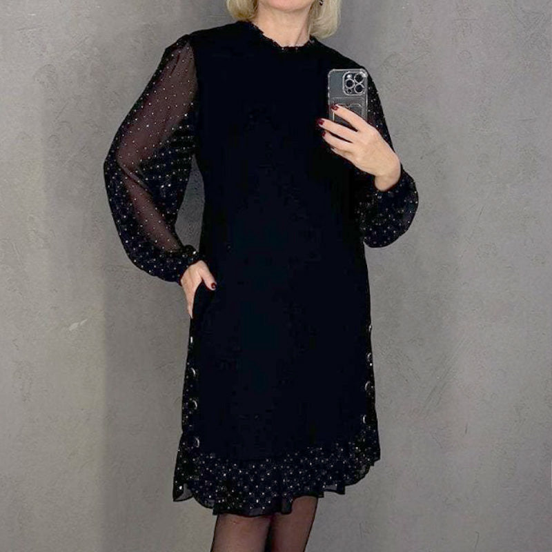 Thessariae - Robe Élégante à Cristaux et Col Rond