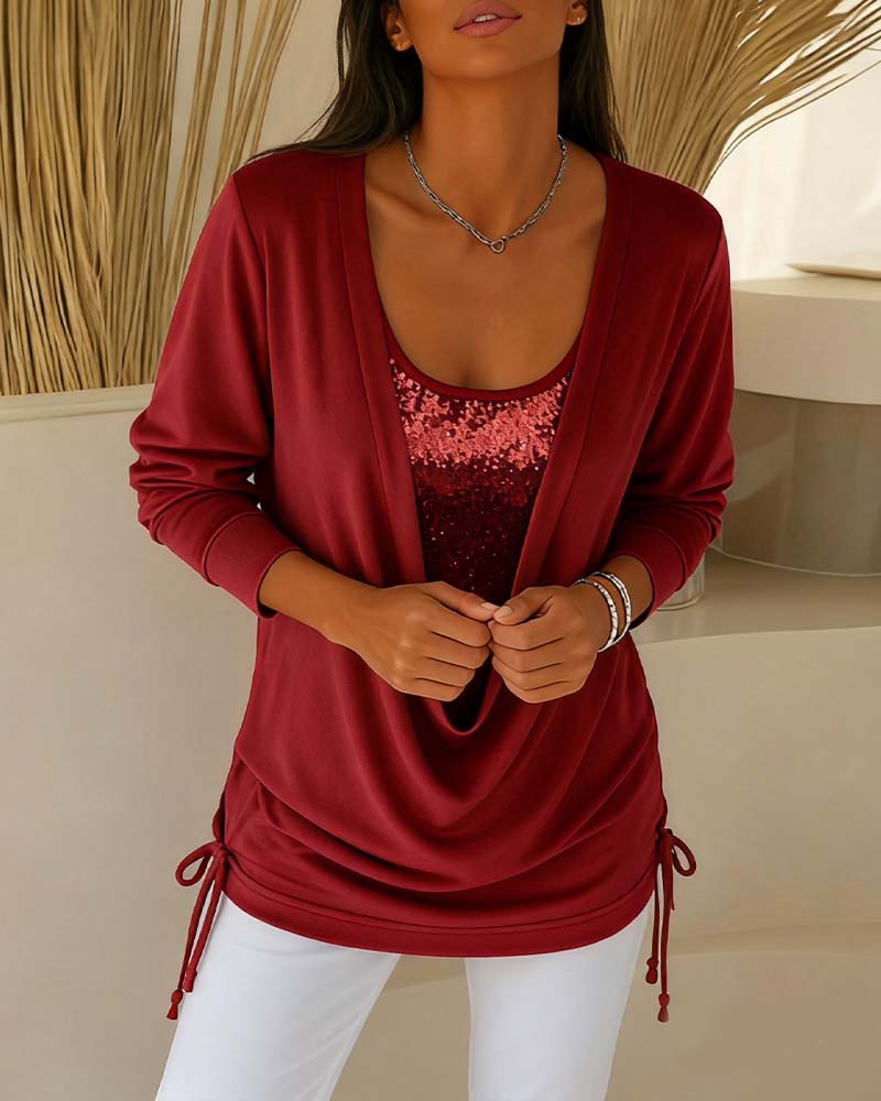 Pailletten-Top Mit Kontrastfarben Im Zwei-In-Eins-Look